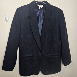 Pendleton 100% Wool 1 Button Blazer Womens Size 12 Black Paisley